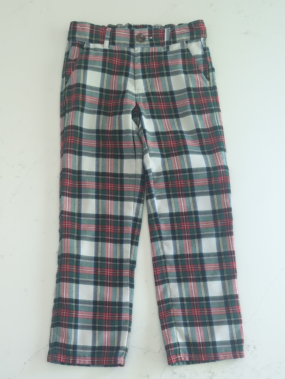 The Beaufort Bonnet Company Girls Plaid Pants in Green, Red, White